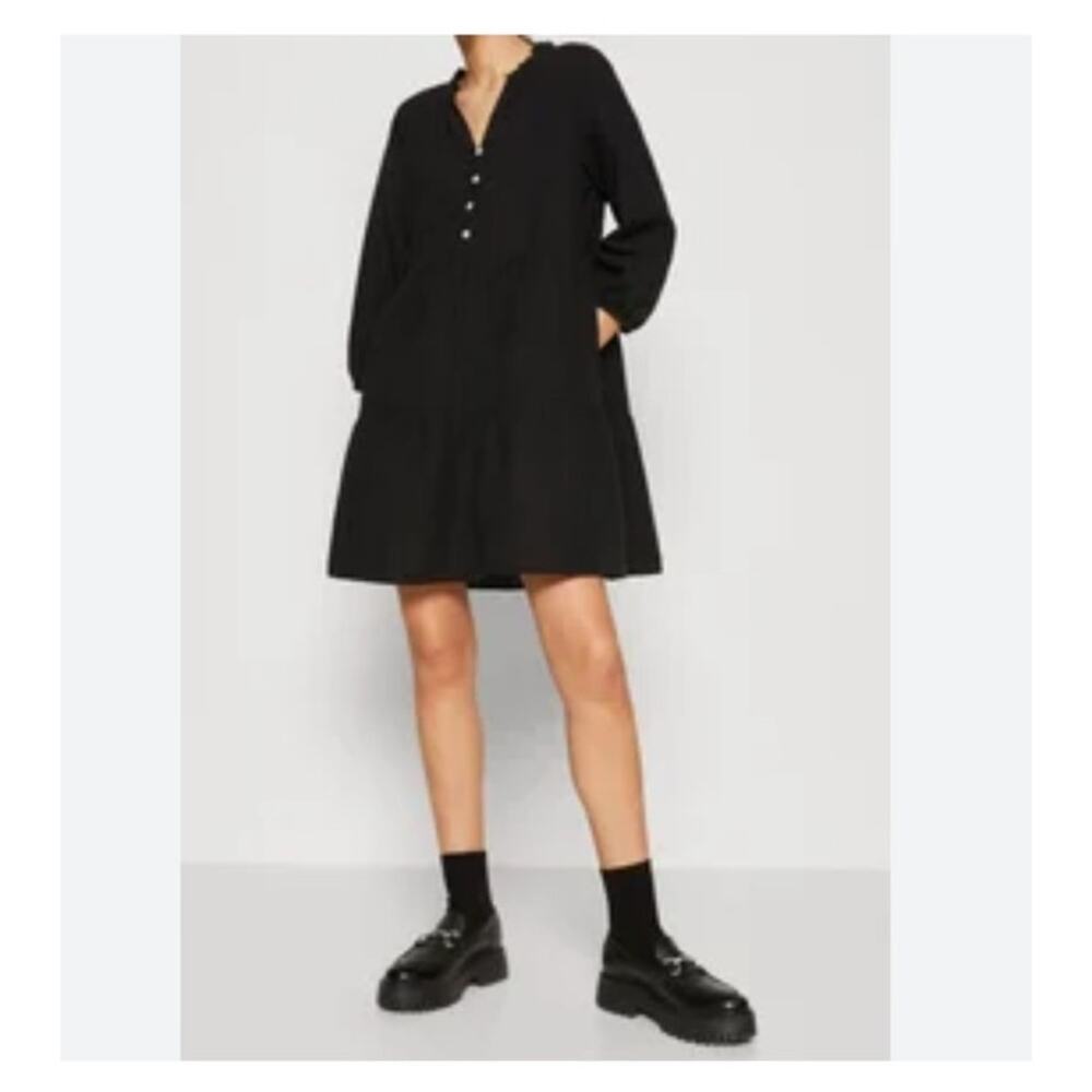 Gap Womens Tiered Mini Shirt Dress Size S Preppy Boho Peasant Spring Black Beach